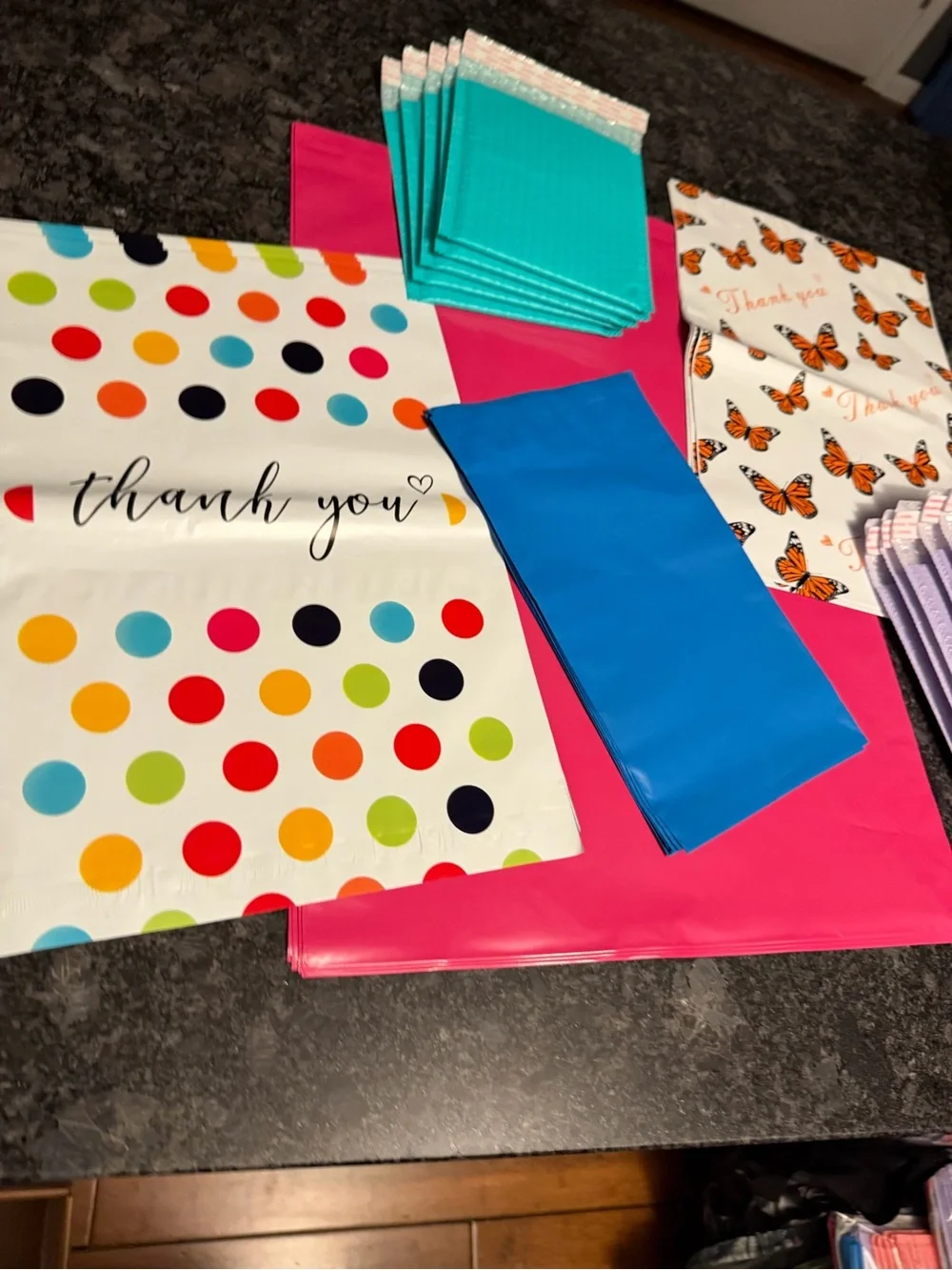 Bundle of 35 Poly & Bubble Mailers Assorted Sizes & Colors Butterfly & Dot Set